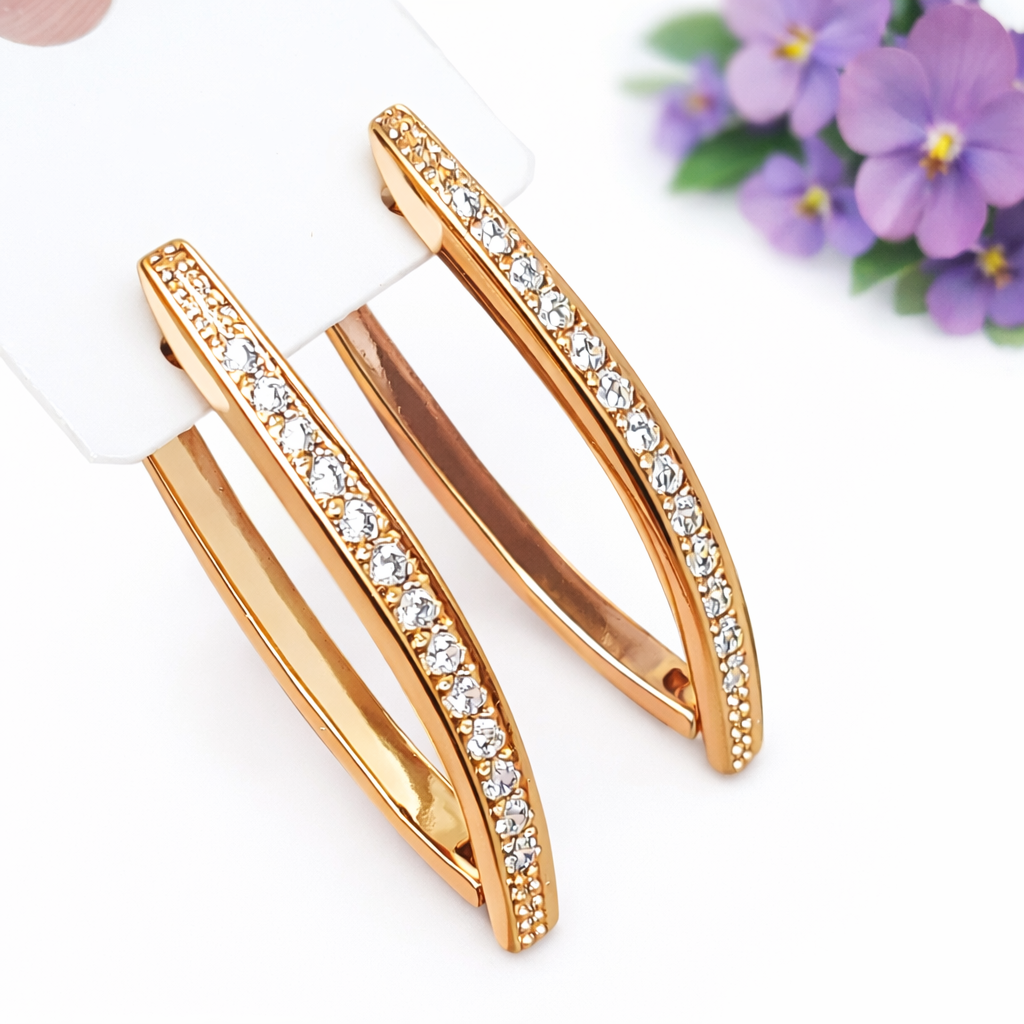 Сережки Xuping Jewelry довжина 3.5см ширина 3мм з цирконієм медзолото позолота 18К стріли с827