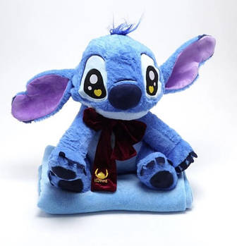 Плед — м'яка іграшка 3 в 1 Стіч синій із бантом