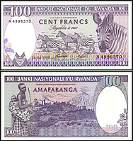 Руанда 100 франков 1989 UNC.