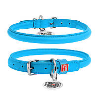 Ошейник для собак кожаный Waudog Glamour круглый с QR паспортом х 10 мм х 33-41 см Голубой (35052 Col)