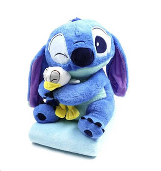 Плед — м'яка іграшка 3 в 1 Стіч синій з качечкою