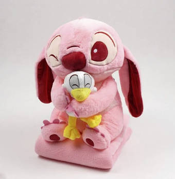 Плед — м'яка іграшка 3 в 1 Стіч рожевий з качечкою