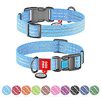 Ошейник для собак Waudog Re-cotton с QR паспортом/светоотражающий/пластиковым фастексом 25 мм х 37-58 см Голубой (02942 Col)
