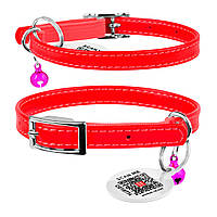 Нашийник для котів шкіряний Waudog Glamour з QR паспортом XXS 9 мм х 22-30 см Червоний (32483 Col)