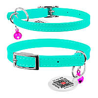 Нашийник для котів шкіряний Waudog Glamour з QR паспортом XXS 9 мм х 17-20 см Ментоловий (327513 Col)