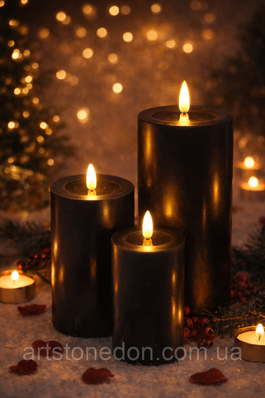 Набір LED-свічки Livarno Home з натурального воску — темно-зелені (набір 3 шт), фото 1