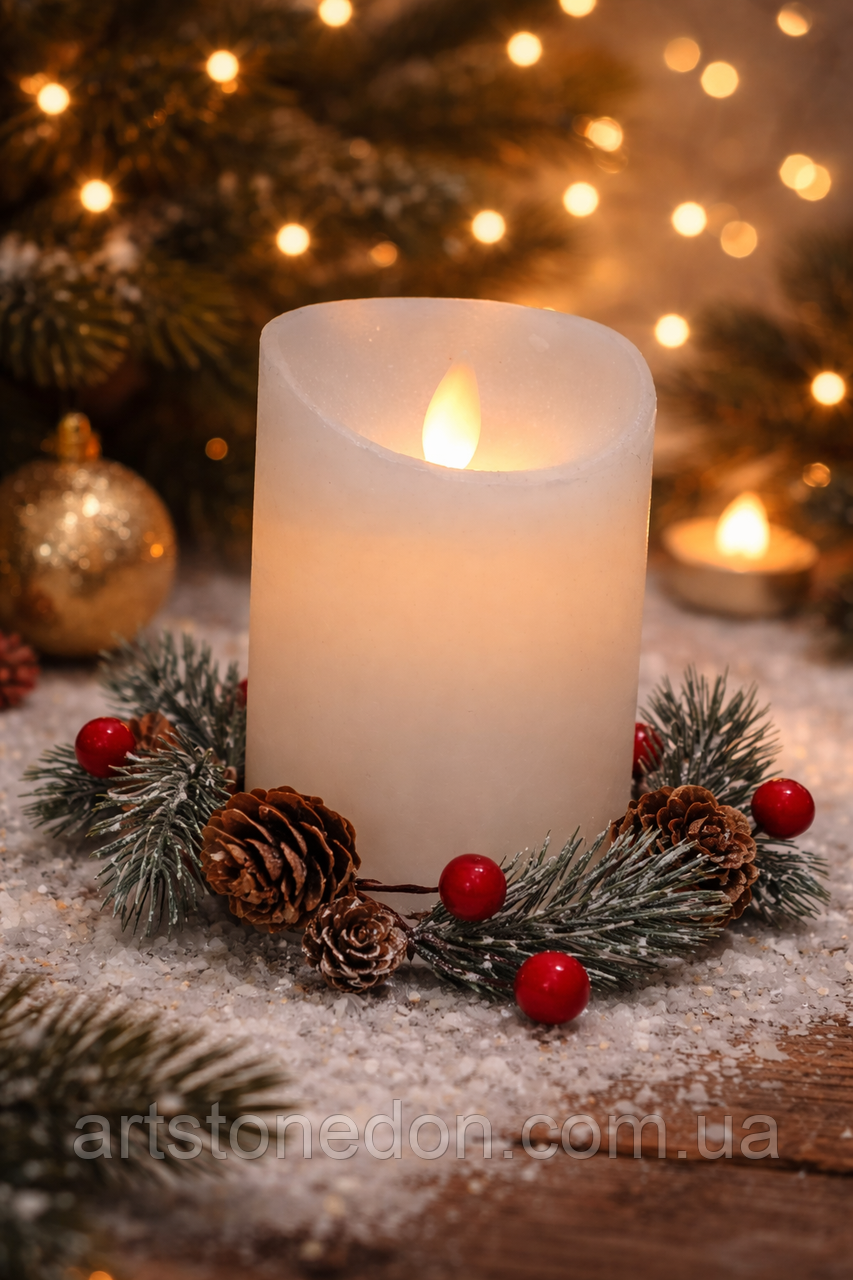 LED-свічка Livarno з натурального воску + святковий декор (віночок), фото 1