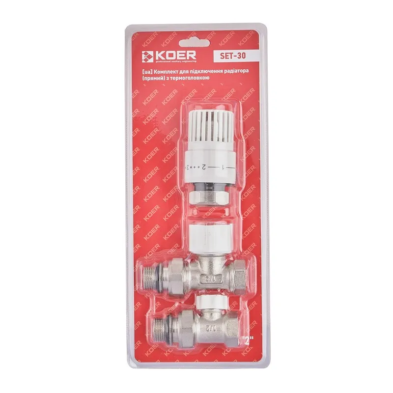 Комплект для під'єднання радіатора Koer SET-30 — 1/2" (прямий) з термоголовкою (KR5717)