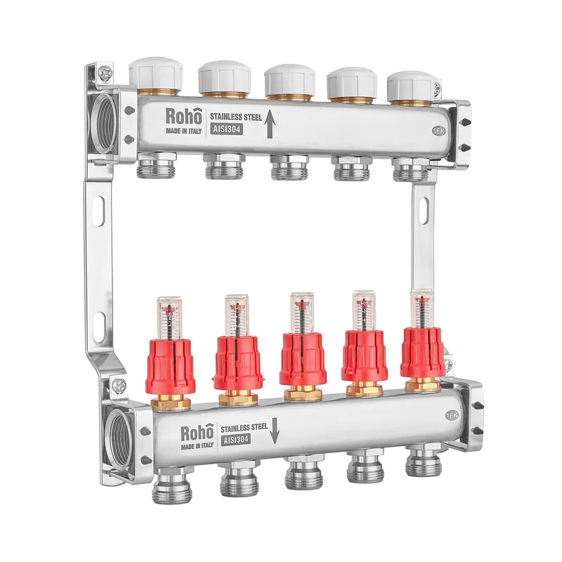 Колектор із витратоміром і термостатичними клапанами Roho R804-05M — 1"х 5 вих. (RO1030), фото 1