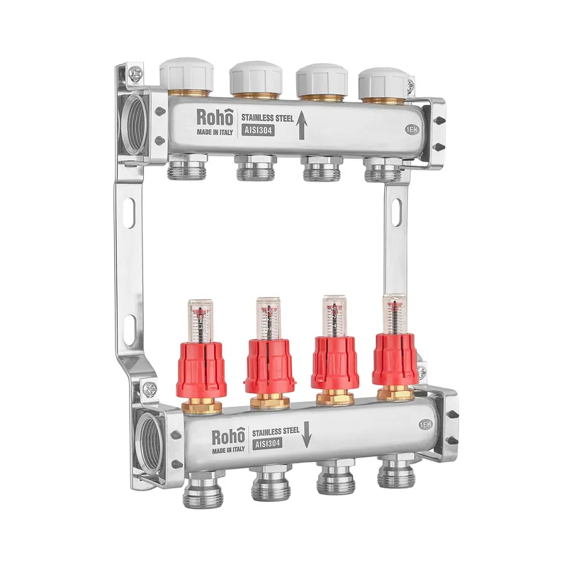 Колектор із витратоміром і термостатичними клапанами Roho R804-04M — 1"х 4 вих. (RO1029), фото 1