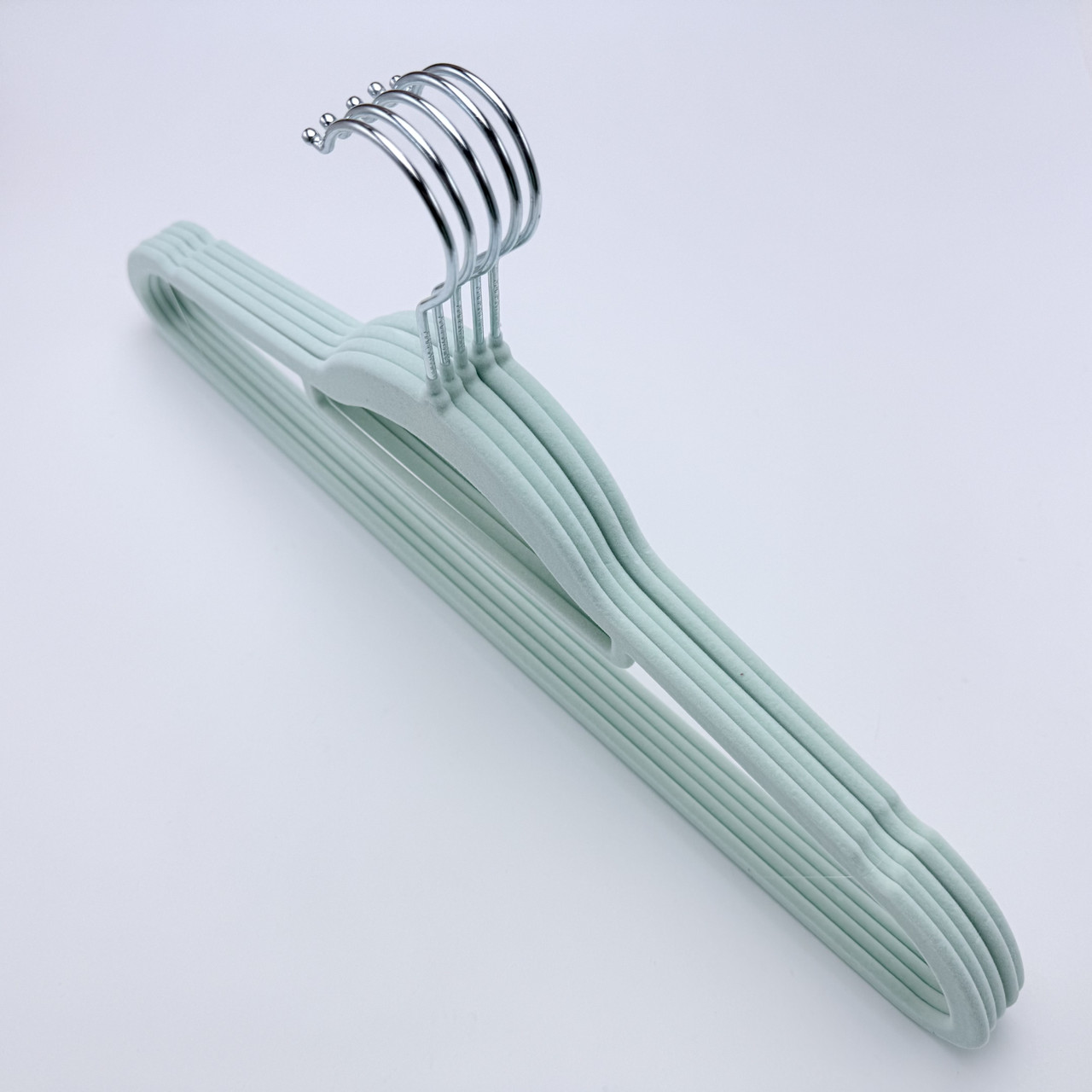 Флоковані плічка-вішаки 5 шт. (оксамитові, велюрові) кольору тіфані, довжина 440 мм, фото 1