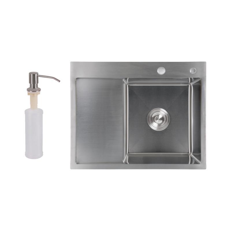 Мийка для кухні інтегрована Lidz Handmade H6350L крило ліворуч (LDH6350BRUL45588) Brushed Steel 3,0/1,0 мм, фото 1