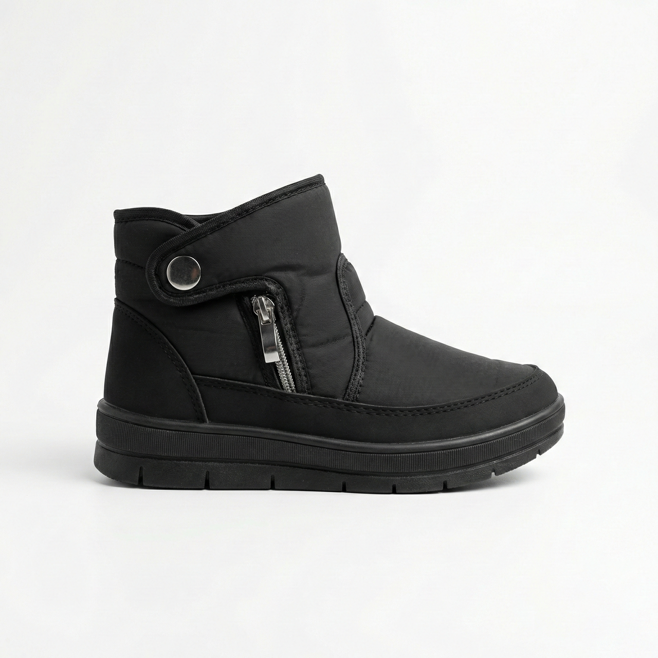 Жіночі зимові дутики короткі чорні (на блискавці) | Черевики з кнопкою, На хутрі, Теплі, фото 1