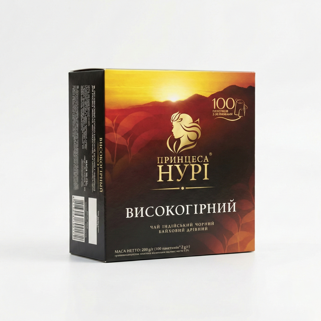 Чай чорний Принцеса Нурі Високогірний 100 пакетиків | Індійський, Міцний, З ярличками, Сімейна упаковка, фото 1