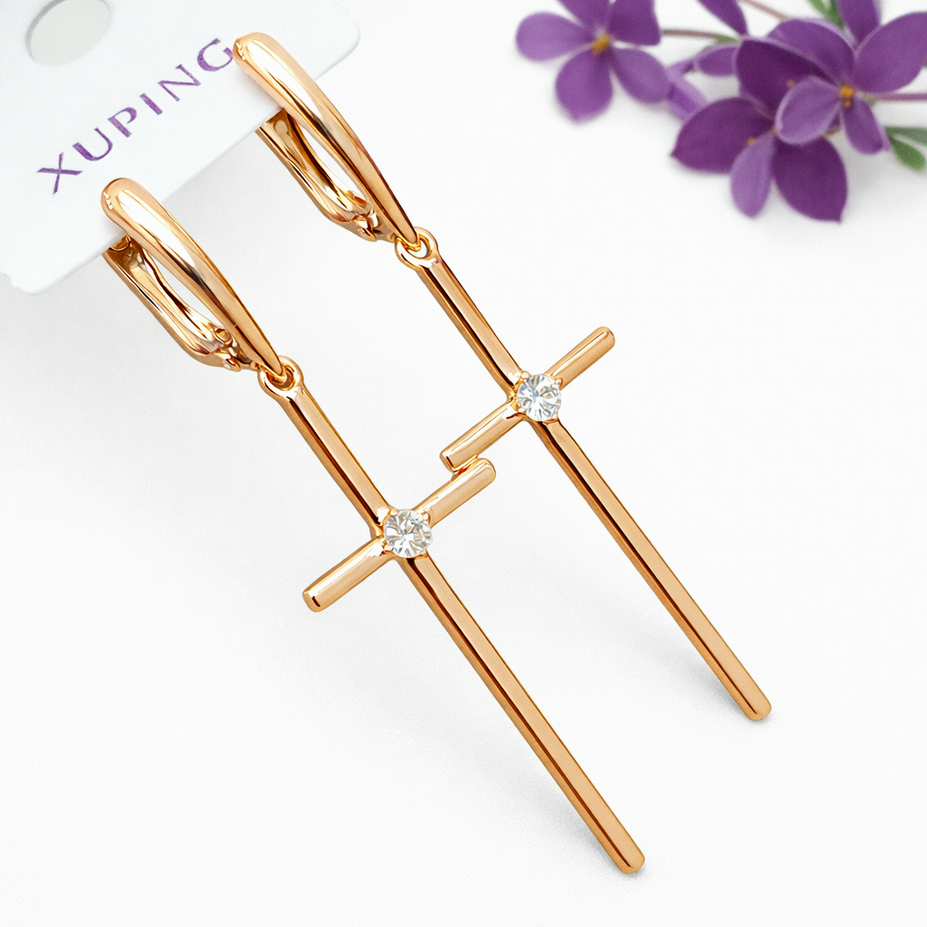 Сережки хрестики Xuping Jewelry довжина 5.7см медичне золото позолота 18К с1046