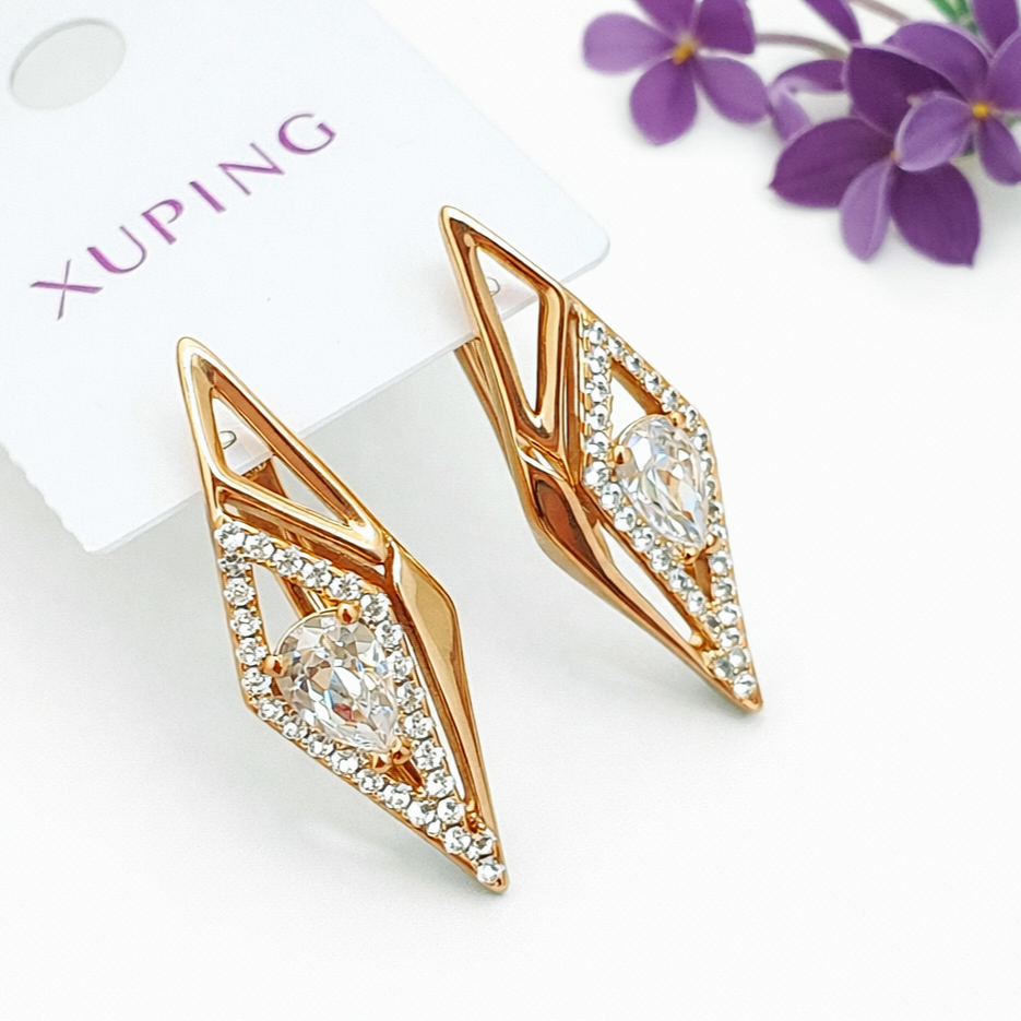 Сережки Xuping Jewelry довжина 2.2см ширина 8мм медичне золото позолота 18К цирконій с1344
