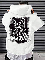 Біле чоловіче стильне оверсайз худі з трендовим дизайном