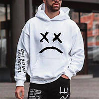 Біле чоловіче стильне оверсайз худі з трендовим дизайном