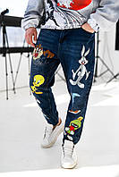 Джинси дтф чоловічі стильні весна літо з малюнком