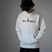 Біле чоловіче стильне оверсайз худі з трендовим дизайном