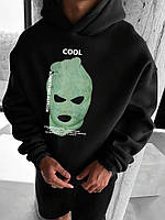 Стильне чорне чоловіче оверсайз худі з яскравим принтом