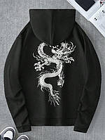 Чоловіче чорне стильне оверсайз худі з трендовим принтом