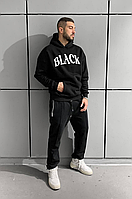 Чорне чоловіче стильне оверсайз худі з модним дизайном