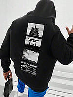 Чоловіче чорне стильне оверсайз худі з трендовим принтом