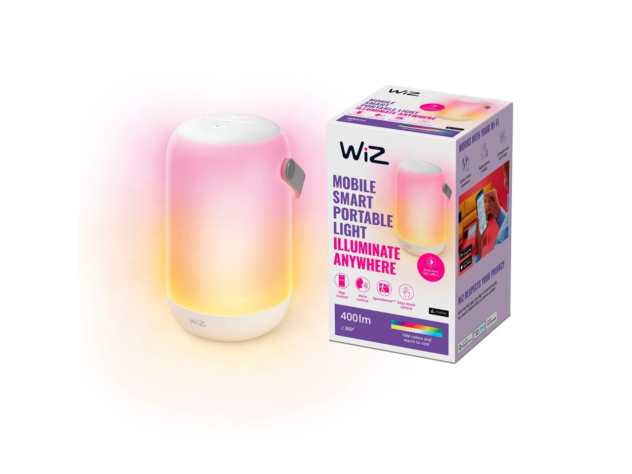 WiZ Mobile Portable Light — Портативна розумна лампа з бездротовою свободою та двозонним освітленням, фото 1