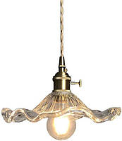 Restaurant Small Pendant Lighting, Hanging Light Fixture With Lotus Leaf Shaped Glass Lampshade, 150cm Adjustable Wire Ceiling Dec