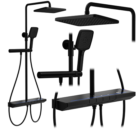 Душовий гарнітур REA PEDRO BLACK з термостатом і виливом, фото 1