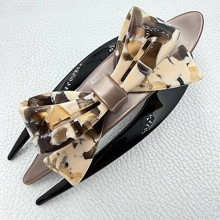 Заколка краб для волос французский пластик бантик разноцветный с вкраплениями длина 13 см ширина 5 см, фото 1