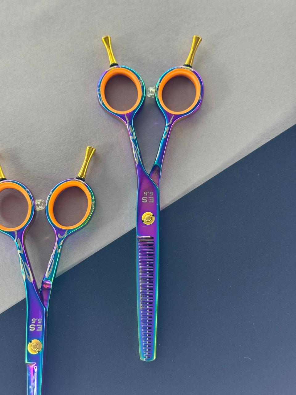 Філірувальні перукарські ножиці для стрижки “ESTET” хамелеон, розмір 5.5