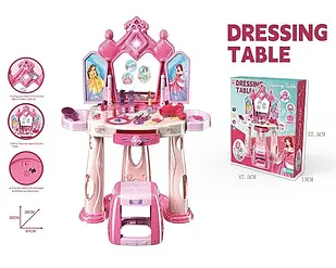 Трюмо дитяче підсвічування, звук, сенсор руху, стільчик, дзеркало, імітація косметики, щітка для волосся, фен