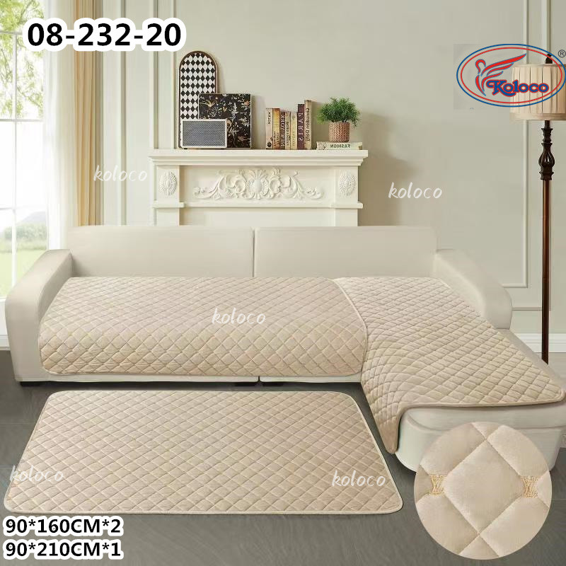 Накидки дивандеки Люкс на м'які меблі диван крісла універсальні велюрові 3 в 1 Royal світло бежеві, фото 1