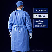 Хірургічний халат Славна, на зав’язках, 120 см, L (50–52), спанбонд 30 г/м², стерильний