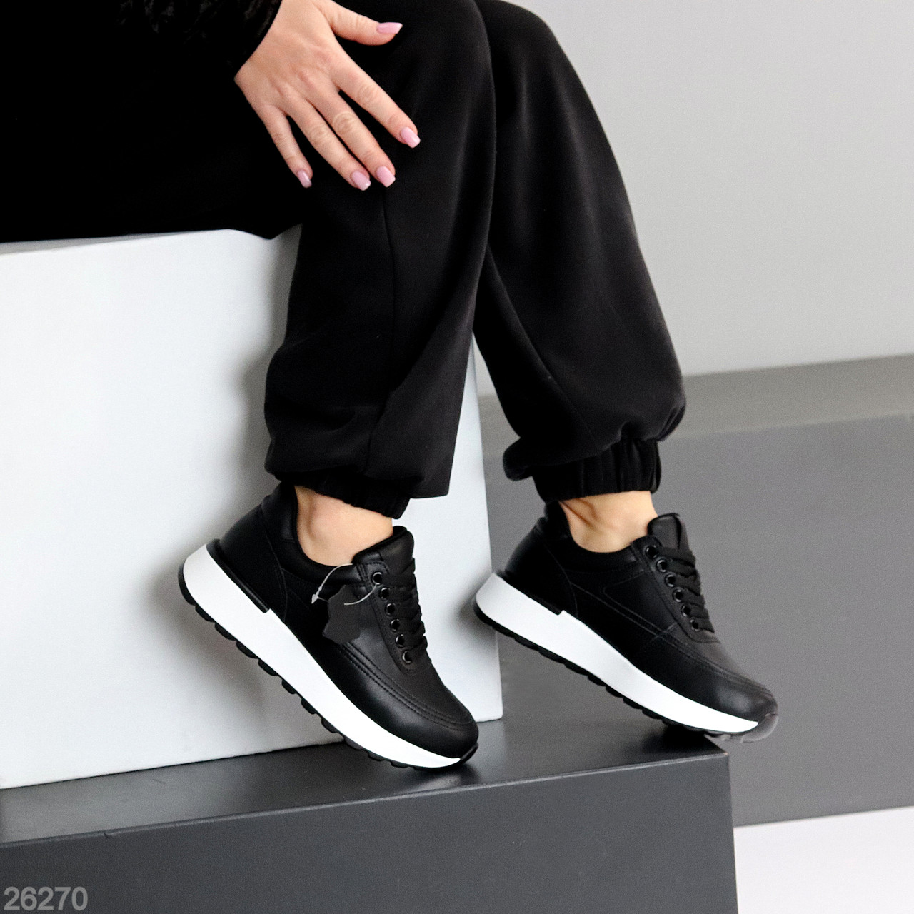 Базові універсальні чорні кросівки натуральна шкіра, фото 1