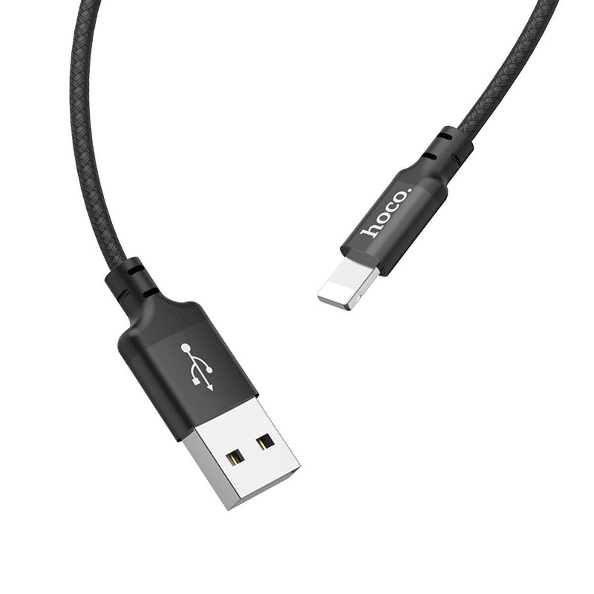 Кабель HOCO X14 USB to iP 2A, 1m, nylon, aluminum connectors, Black new, фото 1