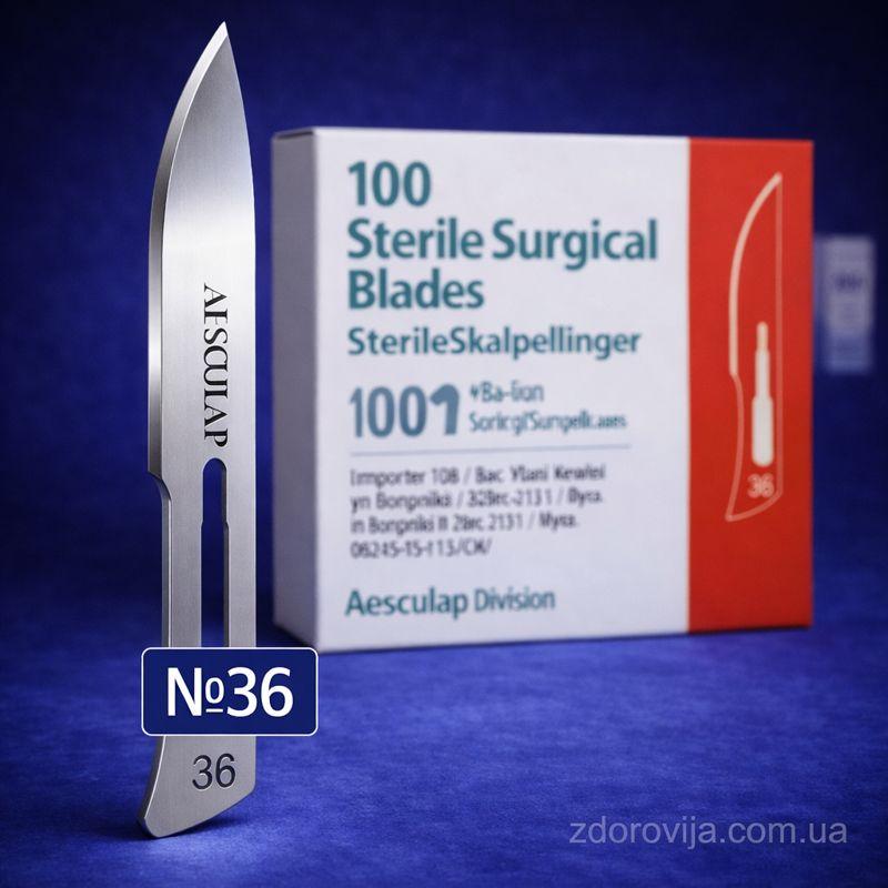 Лезо для скальпеля B. Braun, хірургічне, стерильне, одноразове (карбонова сталь), розмір 36