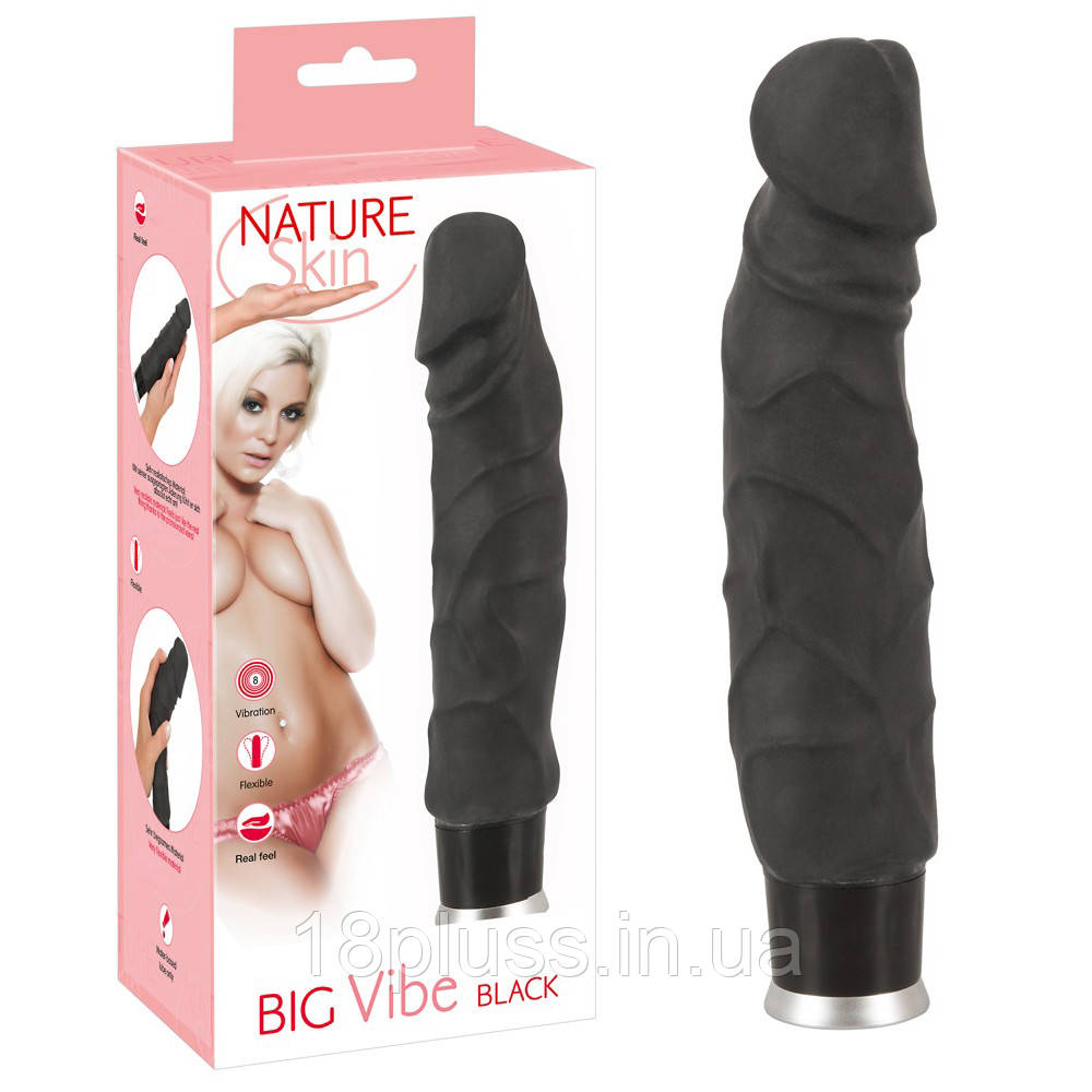 Реалістичний гнучкий вібратор з 8 режимами вібрації Nature Skin Big Vibe Black, фото 1