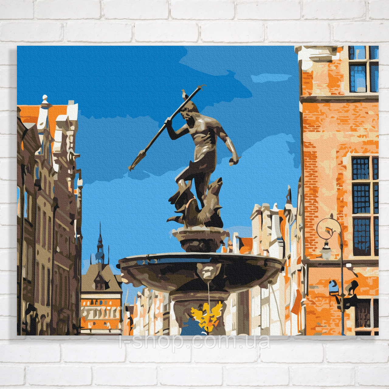 Картина за номерами для дорослих на підрамнику 40x50 Фонтан Нептуна Гданськ складна, фото 1