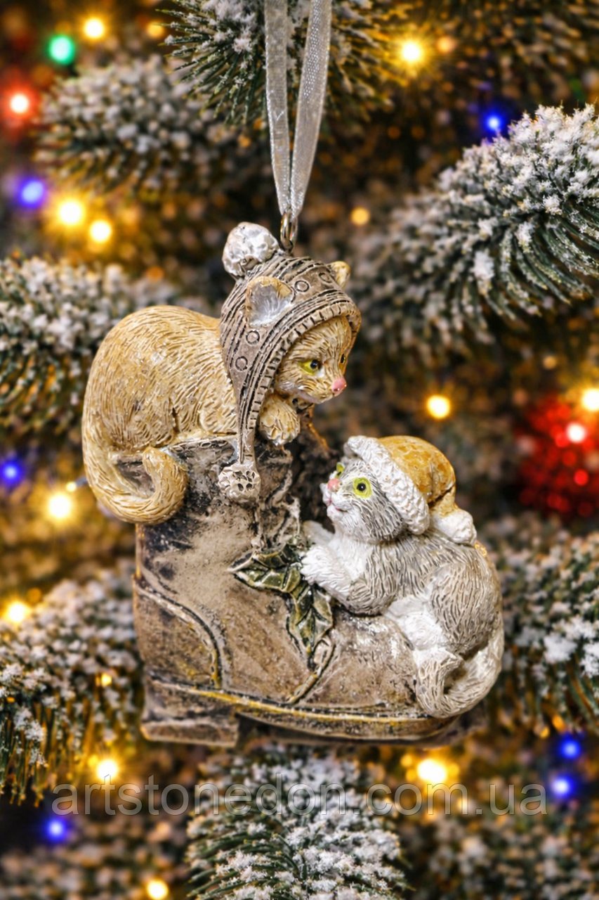 Ялинкова іграшка «Котики в черевику», 8 см, кераміка, фото 1