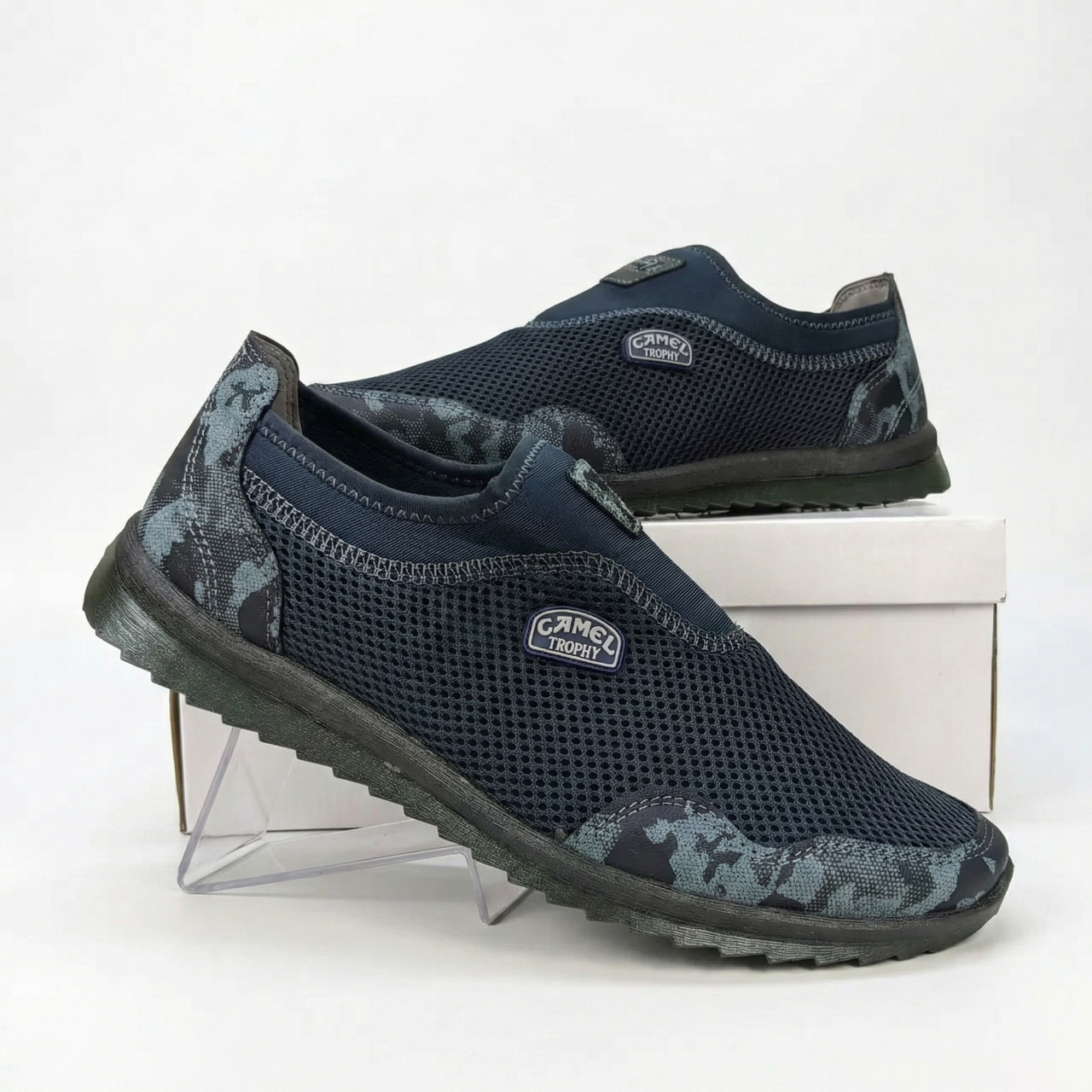 Сліпони чоловічі літні CAMEL TROPHY (Сітка) | Сині з камуфляжем, Мокасини, Розміри 41-45, фото 1