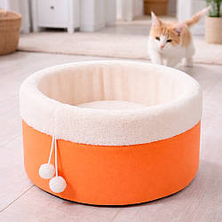 Лежак для домашніх тварин М 48х28 см "Комфорт", Помаранчевий / Лежанка кругла для котів собак / М'яка лежанка для собак та кішок