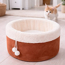 Лежак для домашніх тварин М 48х28 см "Комфорт", Коричневий / Лежанка кругла для котів собак / М'яка лежанка для собак та кішок