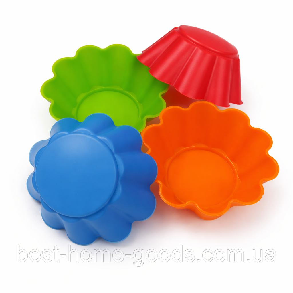 Силіконова форма “Ромашка” для маффінів і кексів – 12 шт., кругла, харчовий силікон, яскраві кольори, для духовки і мікрохвильовки, фото 1
