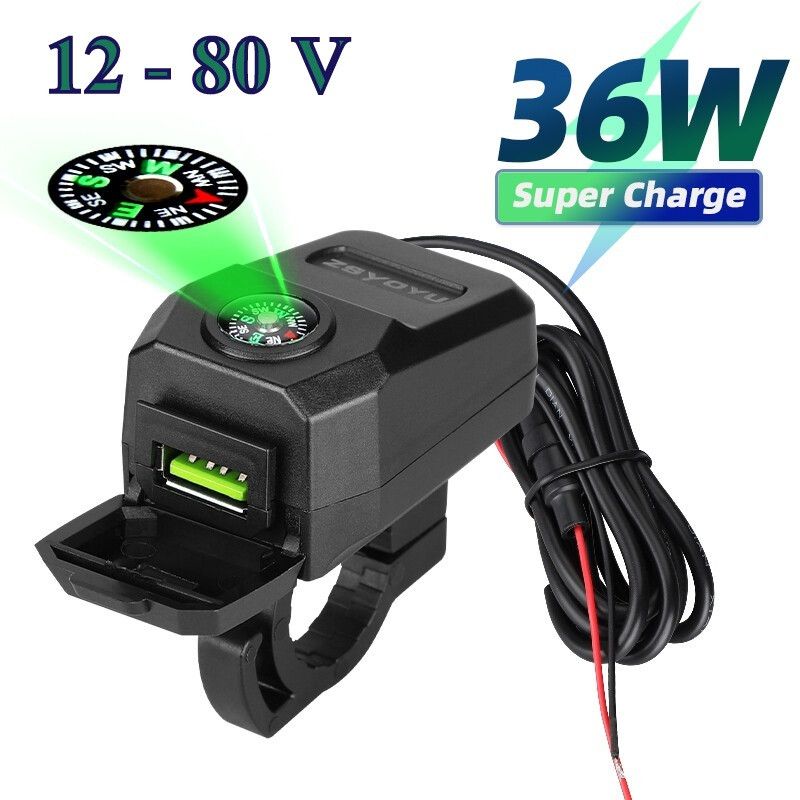 Зарядка USB 3А 36W для телефону на електровелосипед самокат 12V 24V 36V 48V 60V 72V кріплення на кермо, фото 1