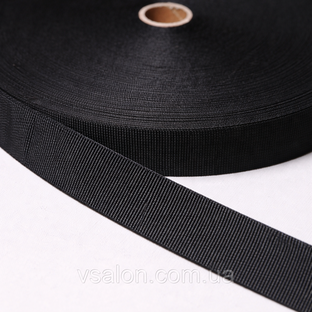 Стрічка ремінна 3,8cм 100м чорна стропа сумочна рюкзачна, фото 1