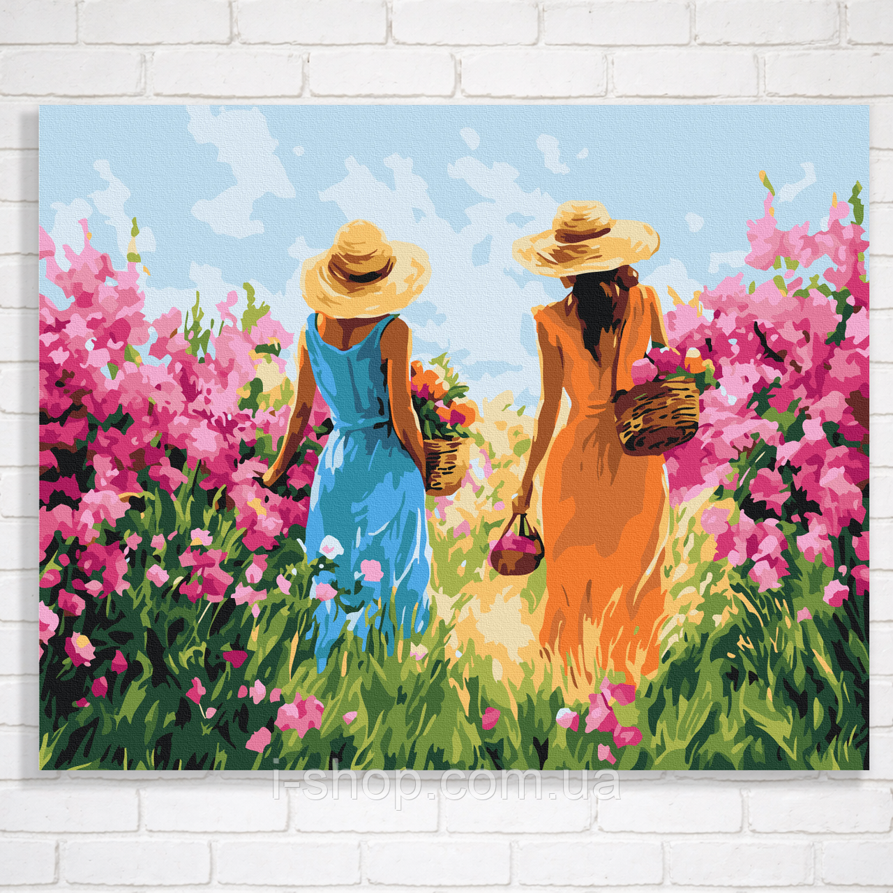 Набір для розпису за номерами для дорослих на деревʼяній основі 40x50 Подруги на прогулянці складний, фото 1