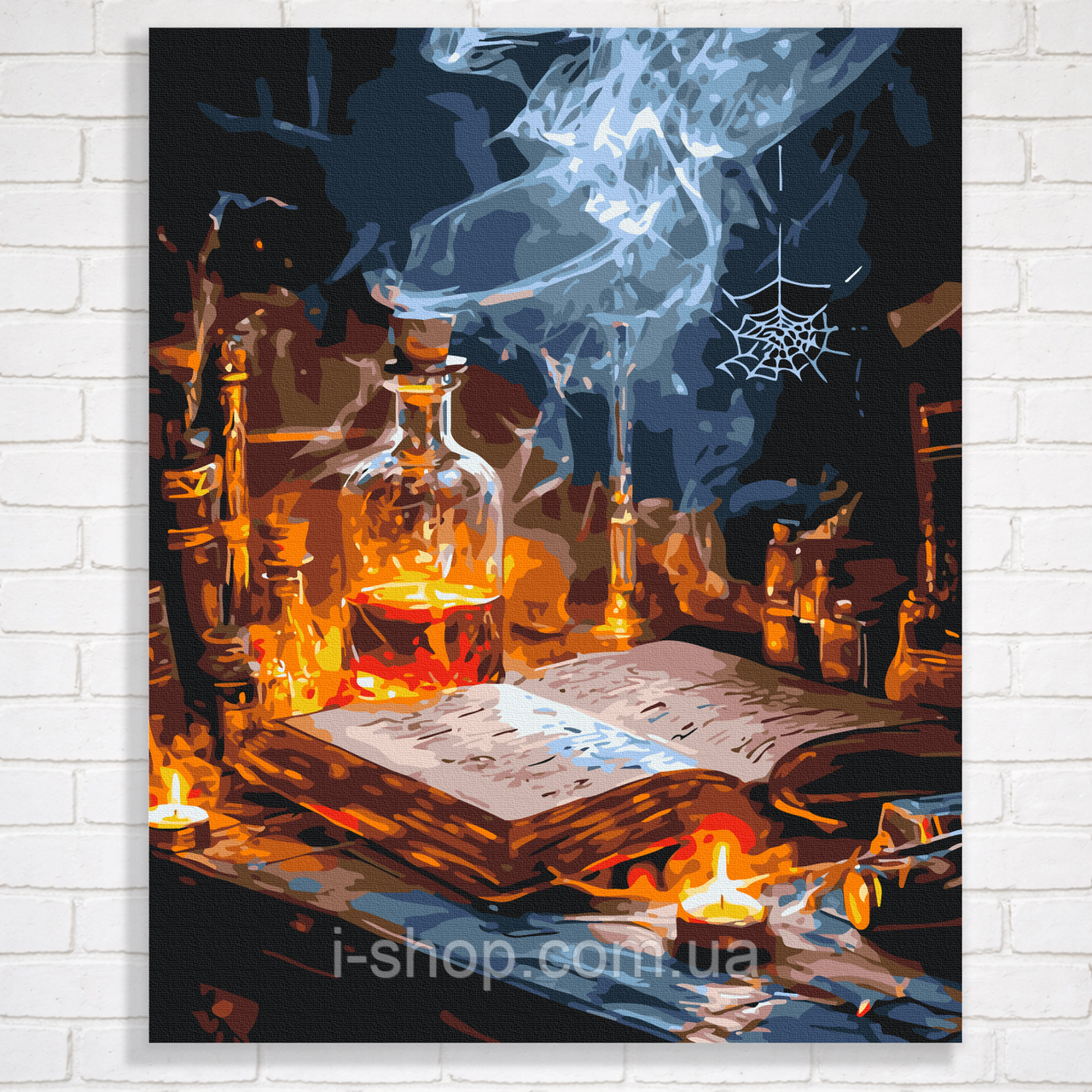 Картина за номерами фарбами для дорослих на дерев’яній основі 40x50 Зілля і книги заклять складна, фото 1